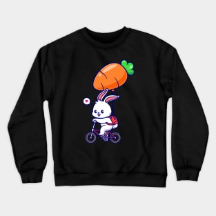 Cute Rabbit Riding Bicycle With Carrot Balloon Cartoon Crewneck Sweatshirt